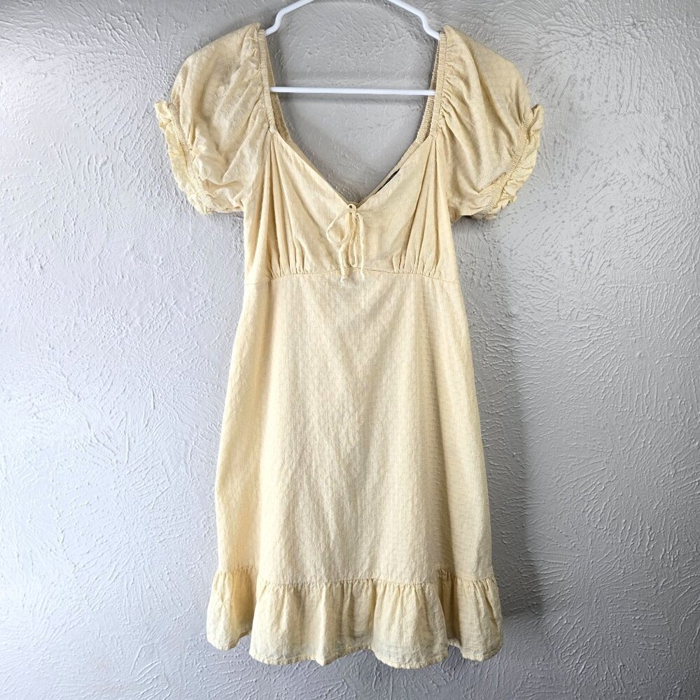 Wild Fable Milkmaid Dress Sz XS Butter Yellow Cotton Cottage Short Sleeve Mini